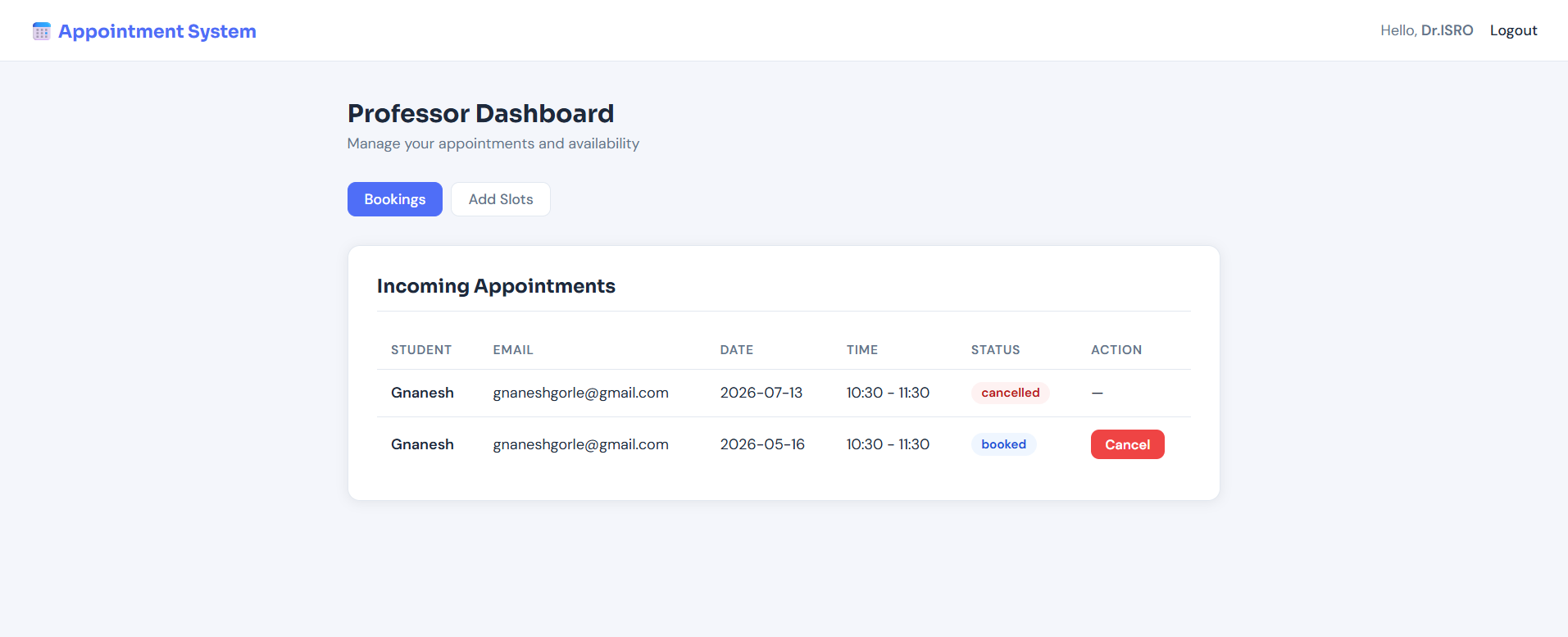 Appointment System screenshot